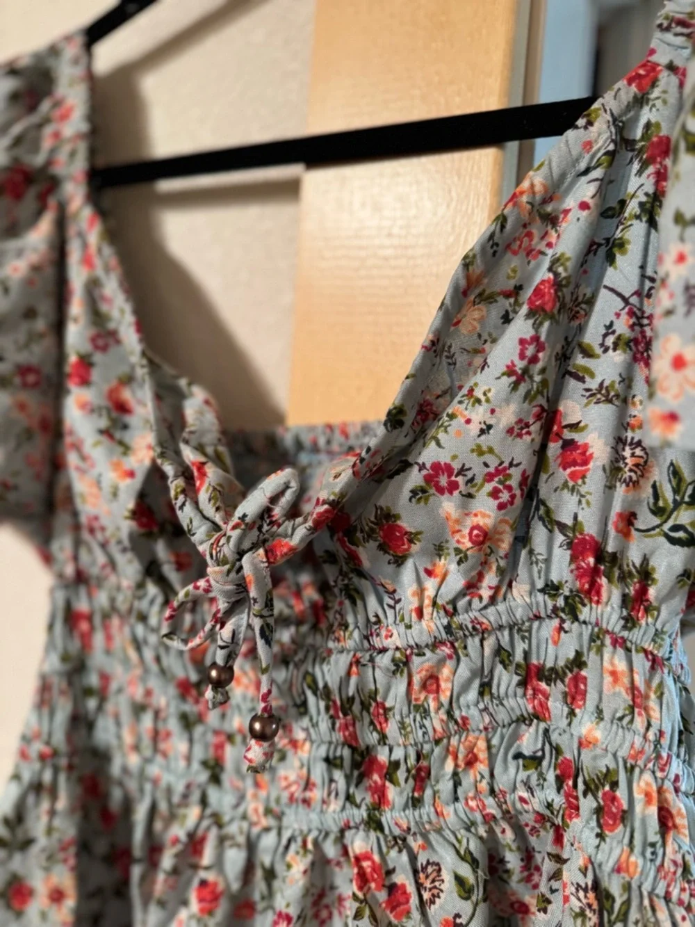 Angie Light Blue Floral Tie-Front Dress - Picture 2 of 6